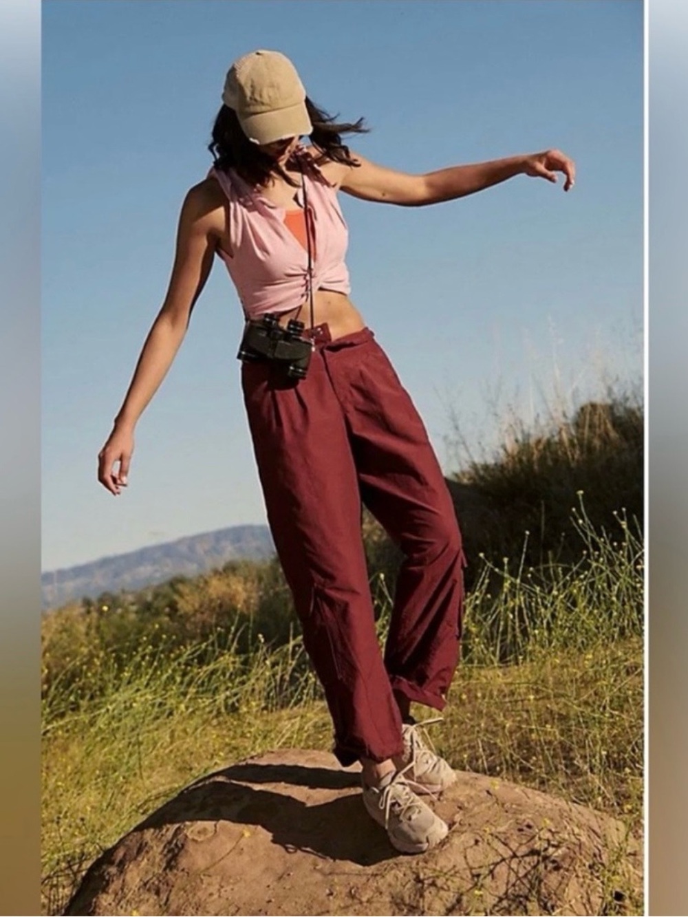 Free People Cargo Pants in Burgundy - Comfortable Everyday Wear